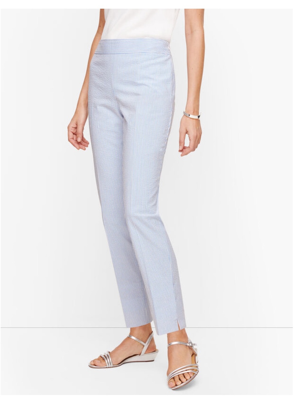 New Talbots 16 Blue Seersucker Slim Ankle Pants